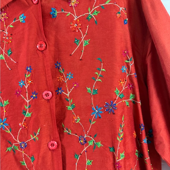 Vintage New Directions Red Embroidered /beaded Tunic silk blend size xl - Picture 5 of 7